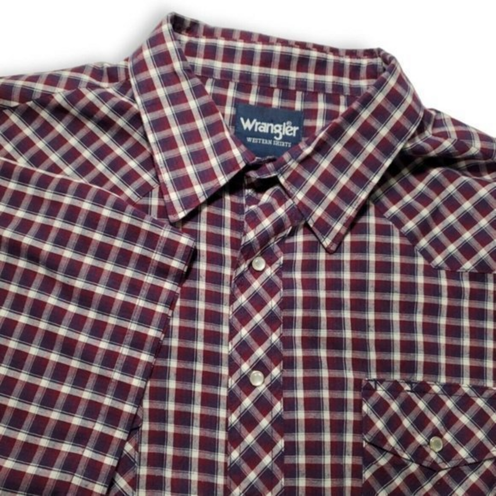 Wrangler‎ Western Shirts White Pearl Snap Red & Blue Plaid Short Sleeve Men's